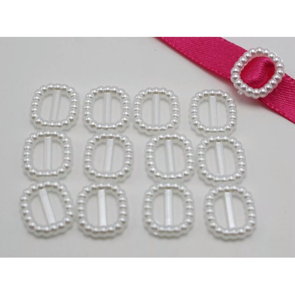 U8MO 200 Pure White Pearl Square Buckle Invitation Ribbon Slider 12X11mm For Wedding