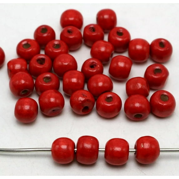 U8MO 200 Red 10mm Round Wood Beads~Wooden Beads