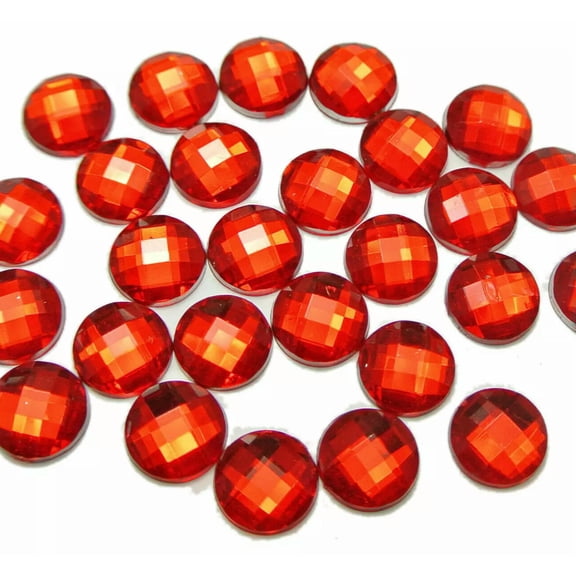U8MO 200 Red Acrylic Flatback Rhinestone Round Beads 10mm FlatBack Gems