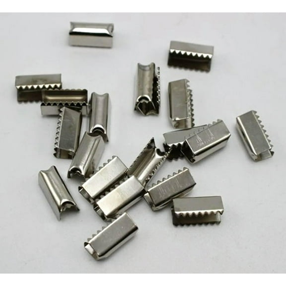 U8MO 200 Silver Tone Metal Fold Over Teeth Crimp Tube 5X12mm Connector for 2mm Cord