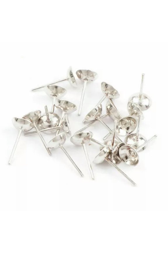 200 Various Blank Cup 6mm 8mm Peg Post Earring Stud Ear Nail Pin with Stopper-8mm-Bright Silver