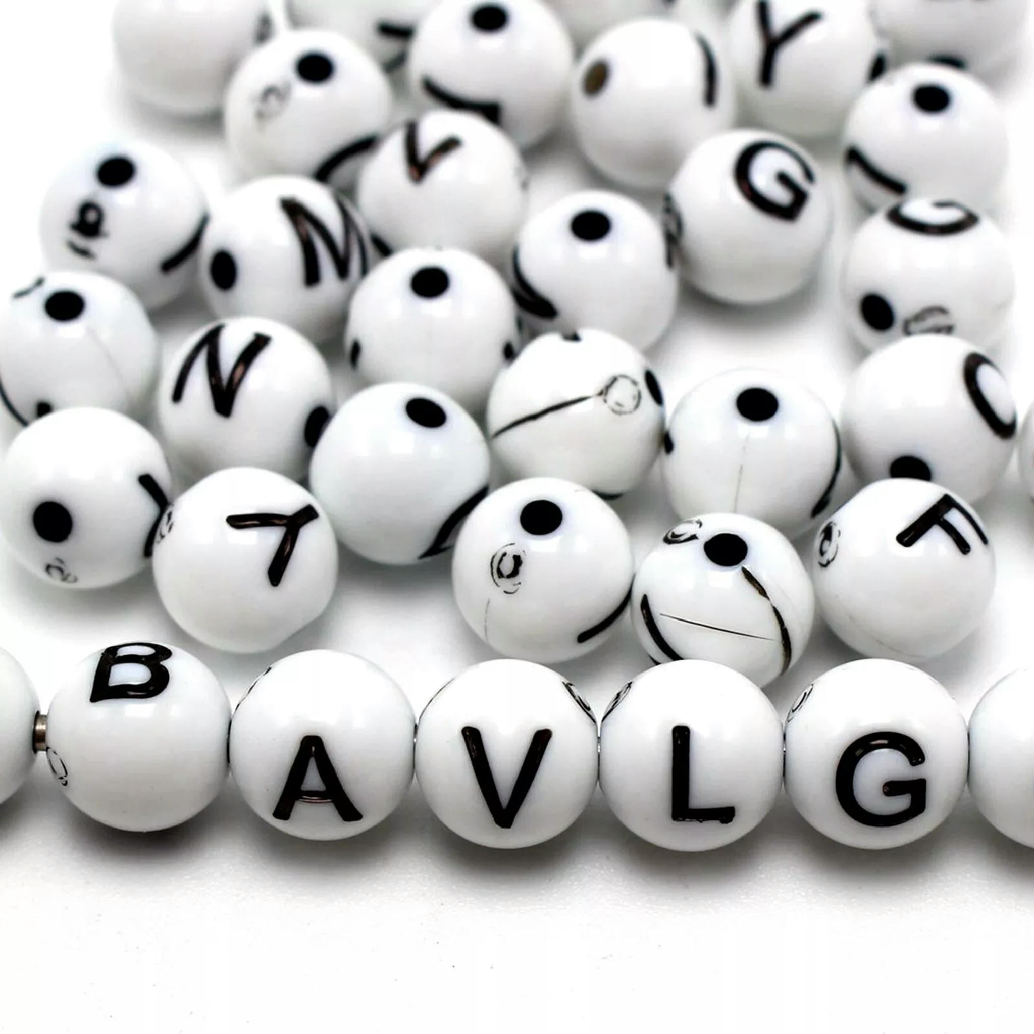 U8MO 200 White with Black Assorted Alphabet Letter Round Beads 8mm ...