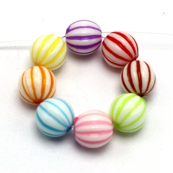 U8MO 200 White with Mixed Color Acrylic Corrugated Ball Round Spacer Beads 8mm