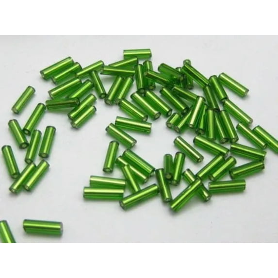 U8MO 2000 Glass Tube Bugle Beads 2X7mm Silver-Line+ Storage Box Jewelry Making-Green Silver-Lined