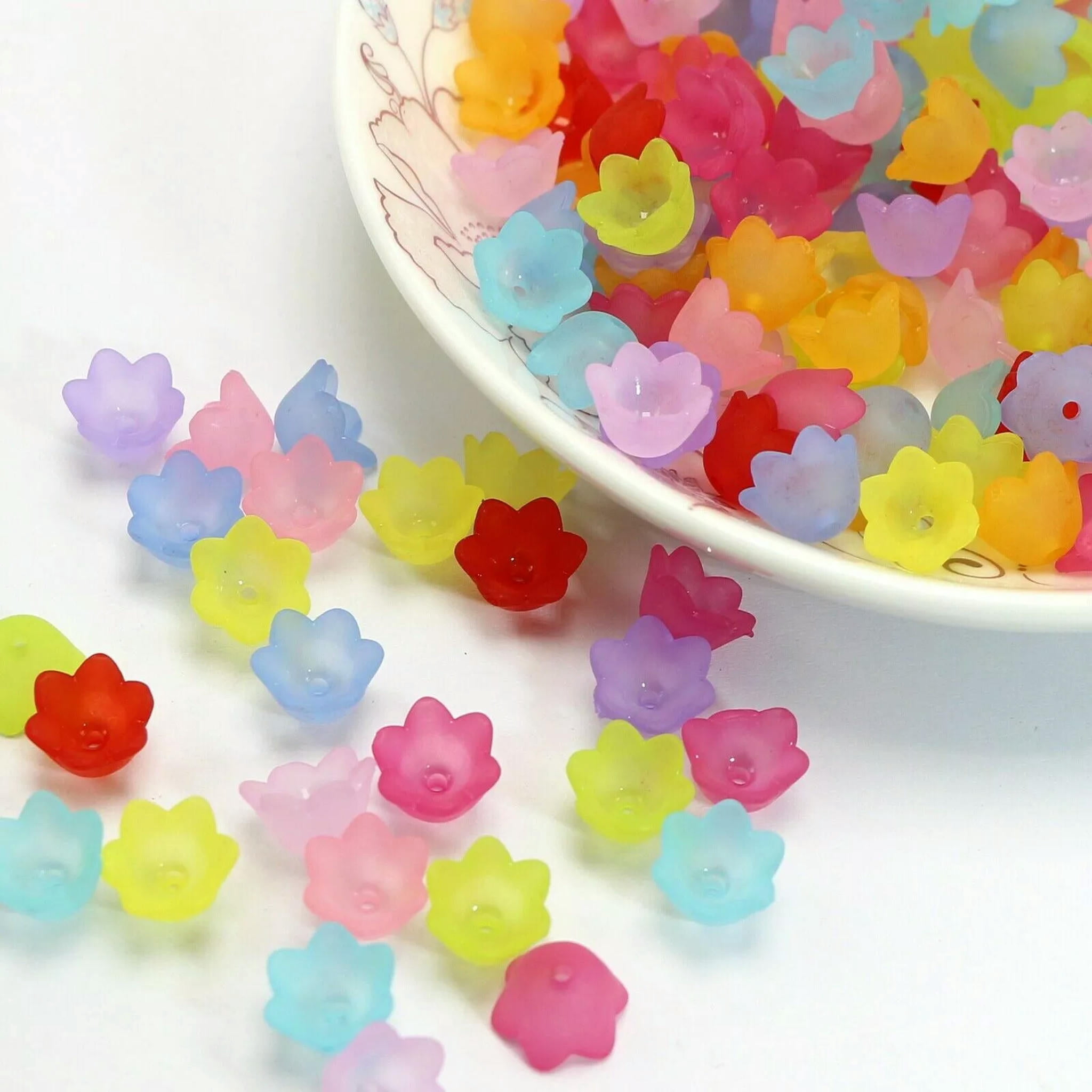 U8MO 2000 Mixed Color Frosted Acrylic Flower Bell Beads Cap 10mm Center Hole