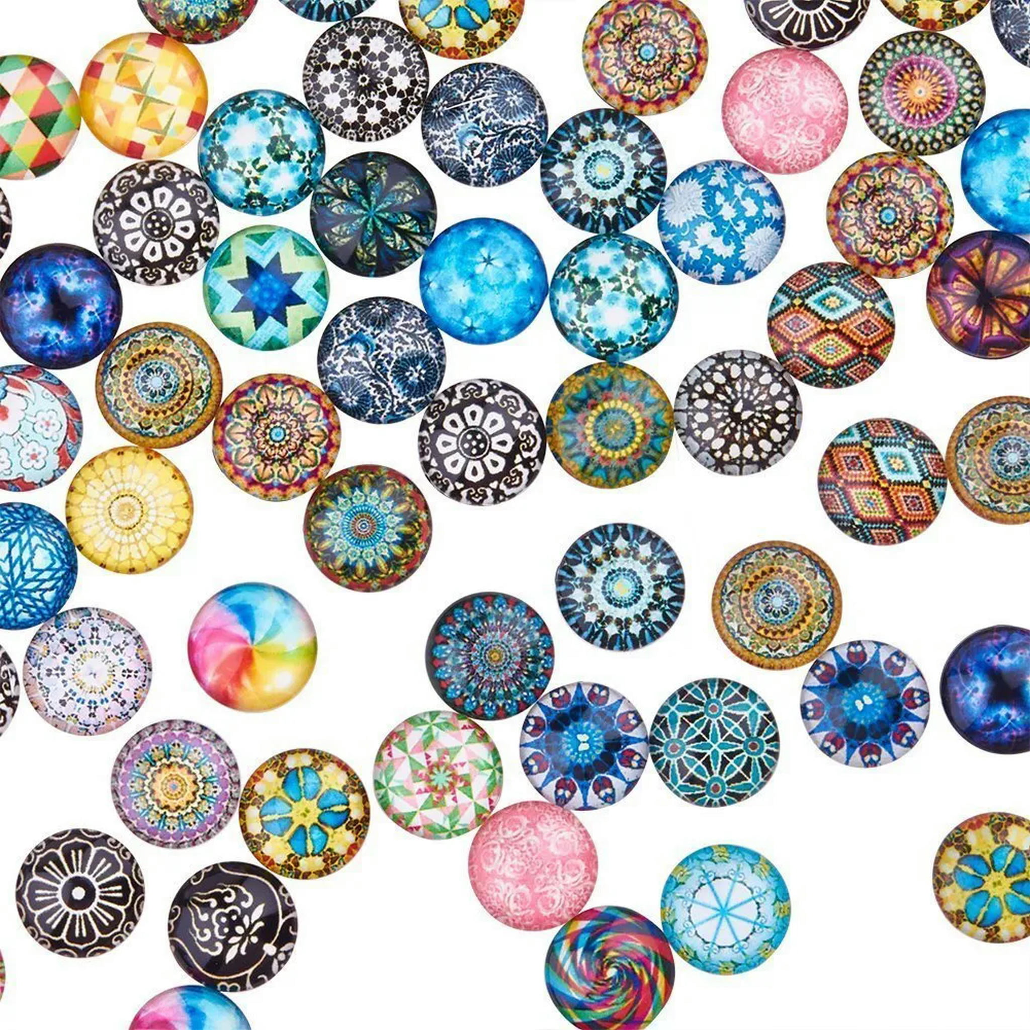 U8MO 200Pcs Mosaic Printed Glass Half Round/Dome Cabochons for Earring Jewelry Making