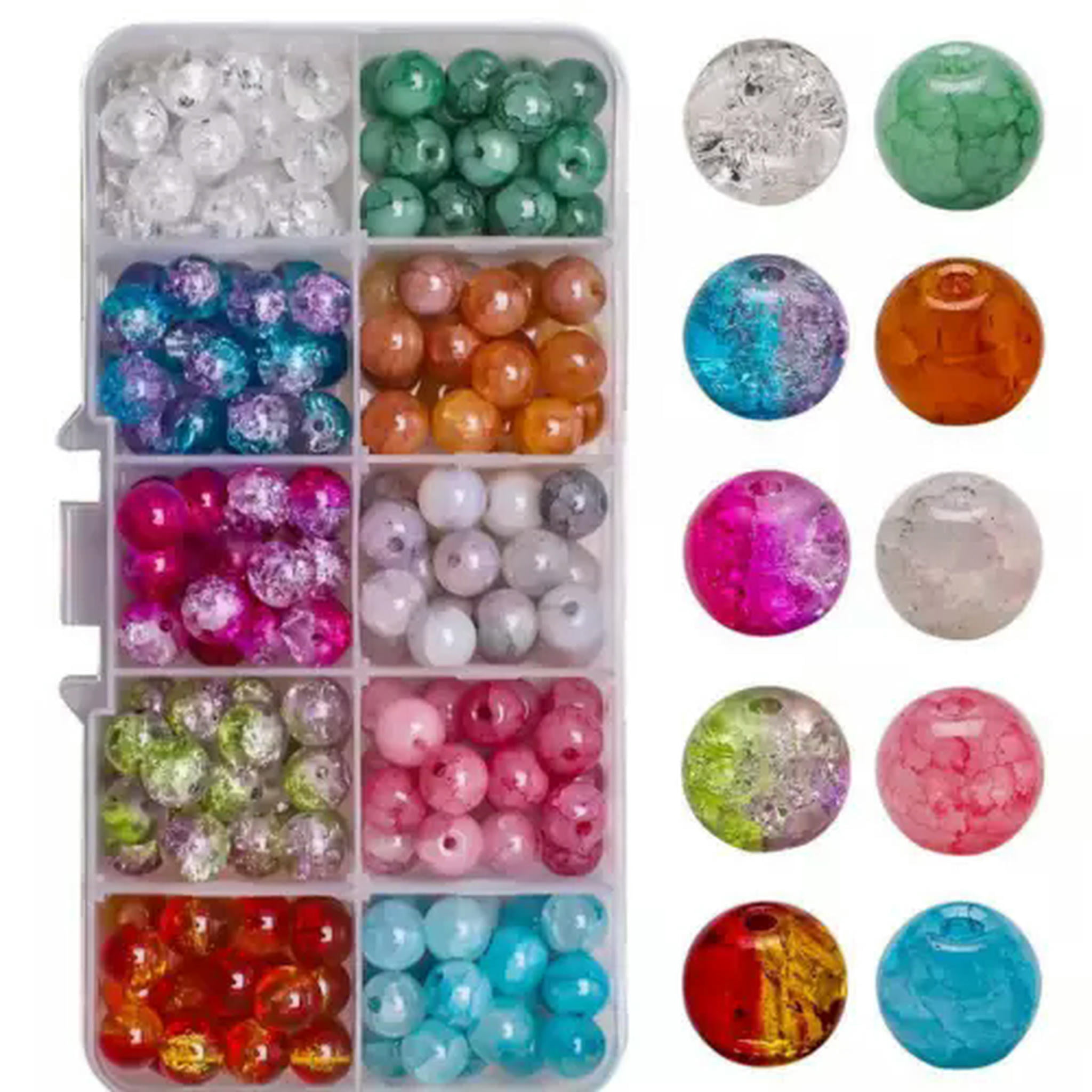 U8MO 200pcs 10Colors Mixed 8mm Crackle Glass Beads Beading Kit Box for Jewelry Making-3#