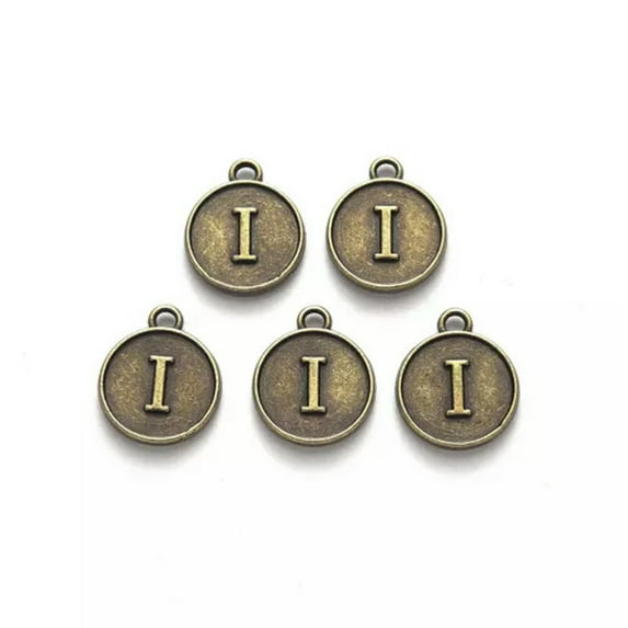 U8MO 200pcs 14mm Flat Round Letter A~Z Alloy Pendant Antique Bronze Alphabet Charms-I