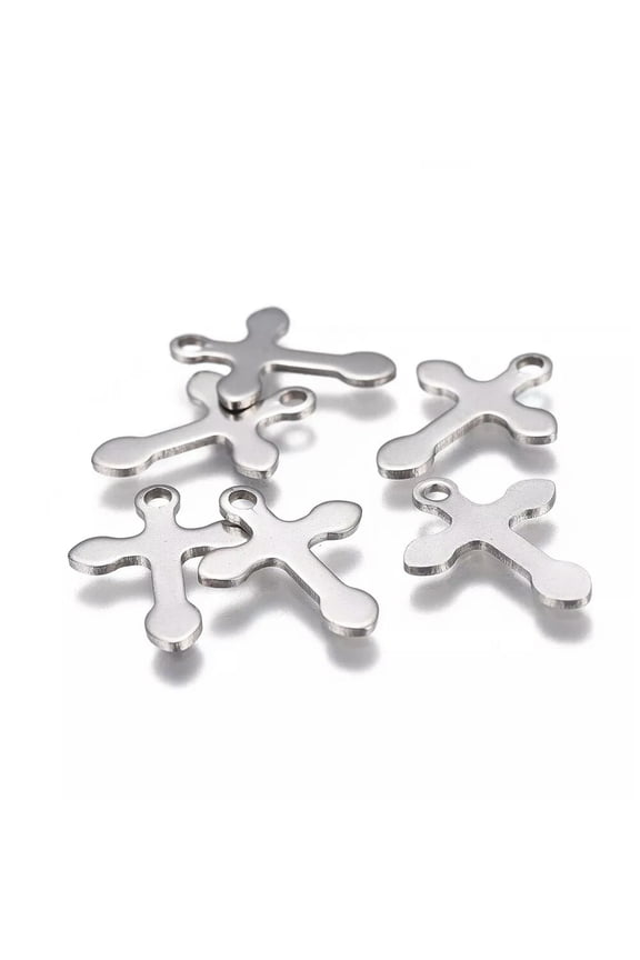 200pcs 304 Stainless Steel Cross Pendants Smooth Mini Metal Charms Craft 16x12mm