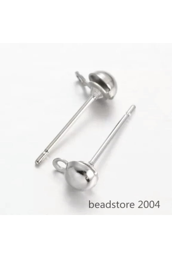 200pcs Brass Ball Earring Posts Antiqued Post Ear Stud Findings 6x4mm Pick Color-Platinum