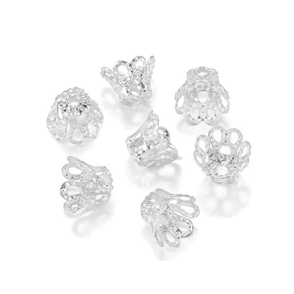 U8MO 200pcs Flower Bead Caps 9X7mm Filigree Flower Tassel Bead End Caps for Crafts-Silver