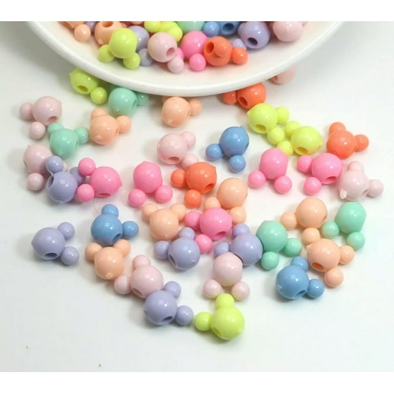 U8MO 200pcs Mixed Pastel Color Acrylic Mini Mouse Face Beads 10mm Jewelry Making