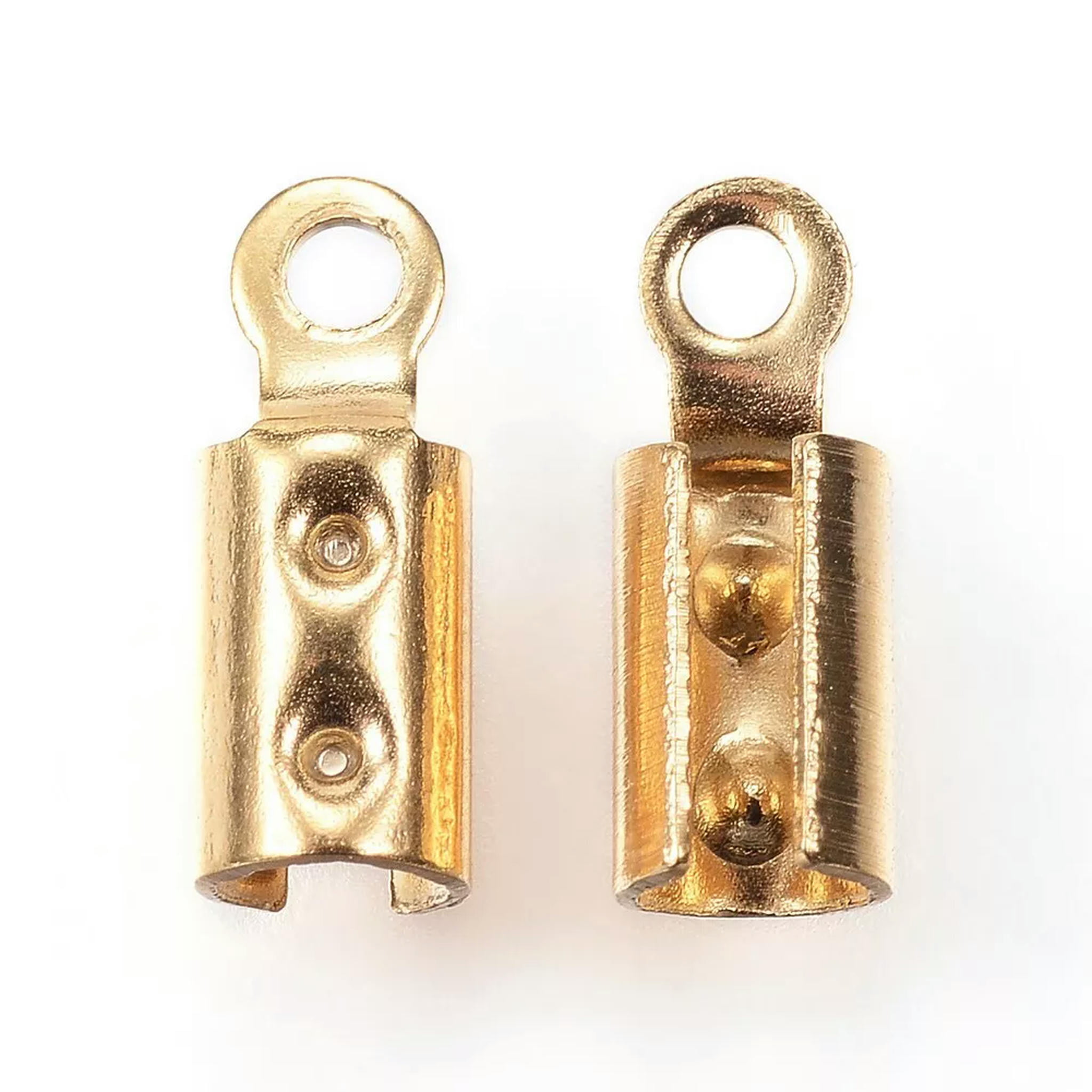 U8MO 200x Stainless Steel Golden Folding Crimp Ends Fold Over Crimp Cord Ends 8.5x3mm