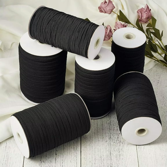 U8MO 200yds Black Flat Elastic Cords Stretchy Jewelry Thread DIY Crafting String 6mm