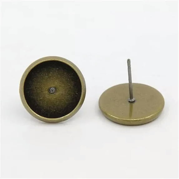 U8MO 20PC Brass Cup Earring Posts Earring Cabochon Setting Bezel Base Round 12mm Tray-Bronze