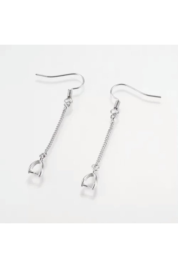20PC Brass Earring Hooks French Earwire Findings w/ Dangle Chain Pinch Bail 53mm-Platinum