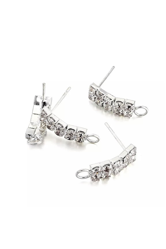 20PC Brass Pave Crystal Rhinestone Earring Posts Stud Loop Rectangle Silver 19mm