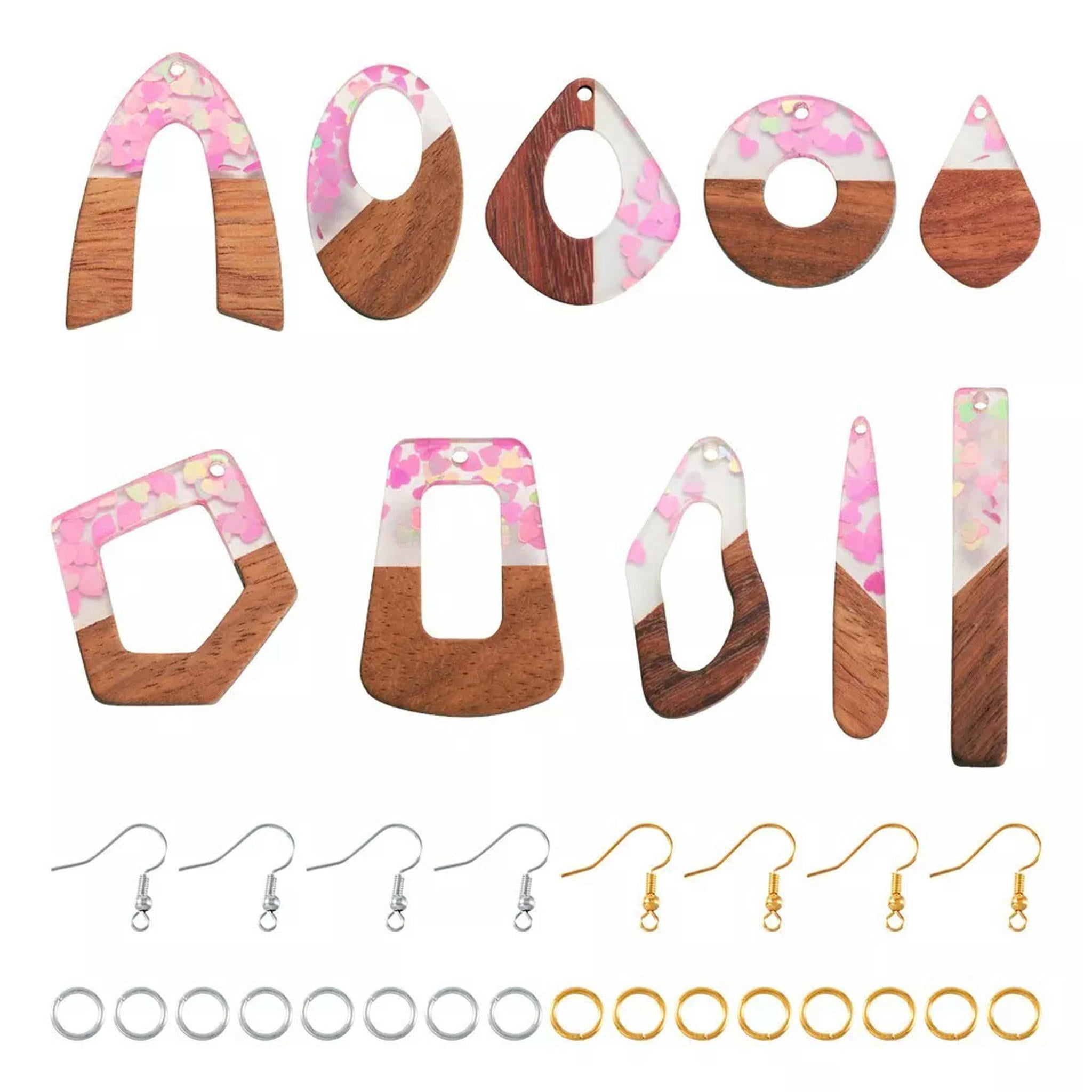 U8MO 20Pc/Box Opaque Resin Walnut Wood Pendants DIY 2 Tone Dangle Earring Making Kit