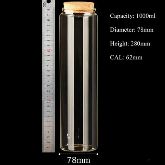 U8MO 20ml~1000ml Cork Stopper Glass Vial Jars Container Bottle Food Storage-20# 78*280mm 1000ml