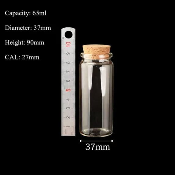 U8MO 20ml~1000ml Cork Stopper Glass Vial Jars Container Bottle Food Storage-3# 37*90mm 65ml