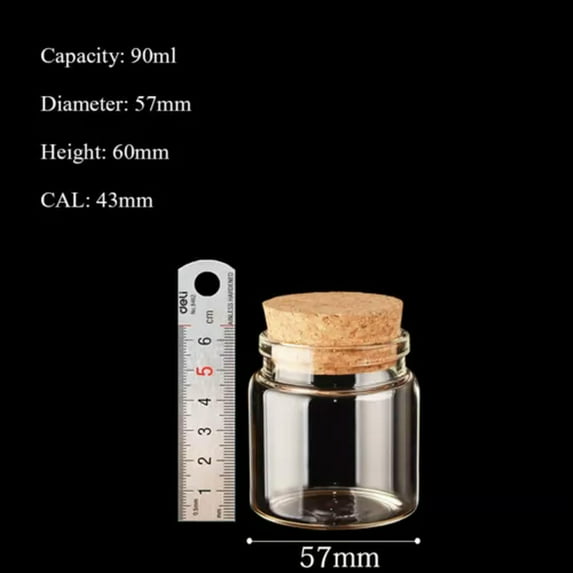 U8MO 20ml~1000ml Cork Stopper Glass Vial Jars Container Bottle Food Storage-9# 57*60mm 90ml