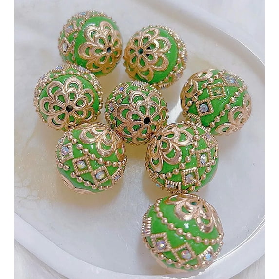 U8MO 20mm Green Ceramic Porcelain Round Loose Beads 3pcs