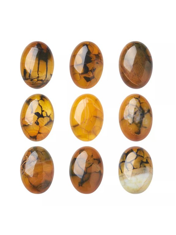 20pc 25x18mm FlatBack Natural Dragon Veins Stone Oval SCabochons Pendants Making