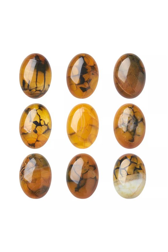 20pc 25x18mm FlatBack Natural Dragon Veins Stone Oval SCabochons Pendants Making