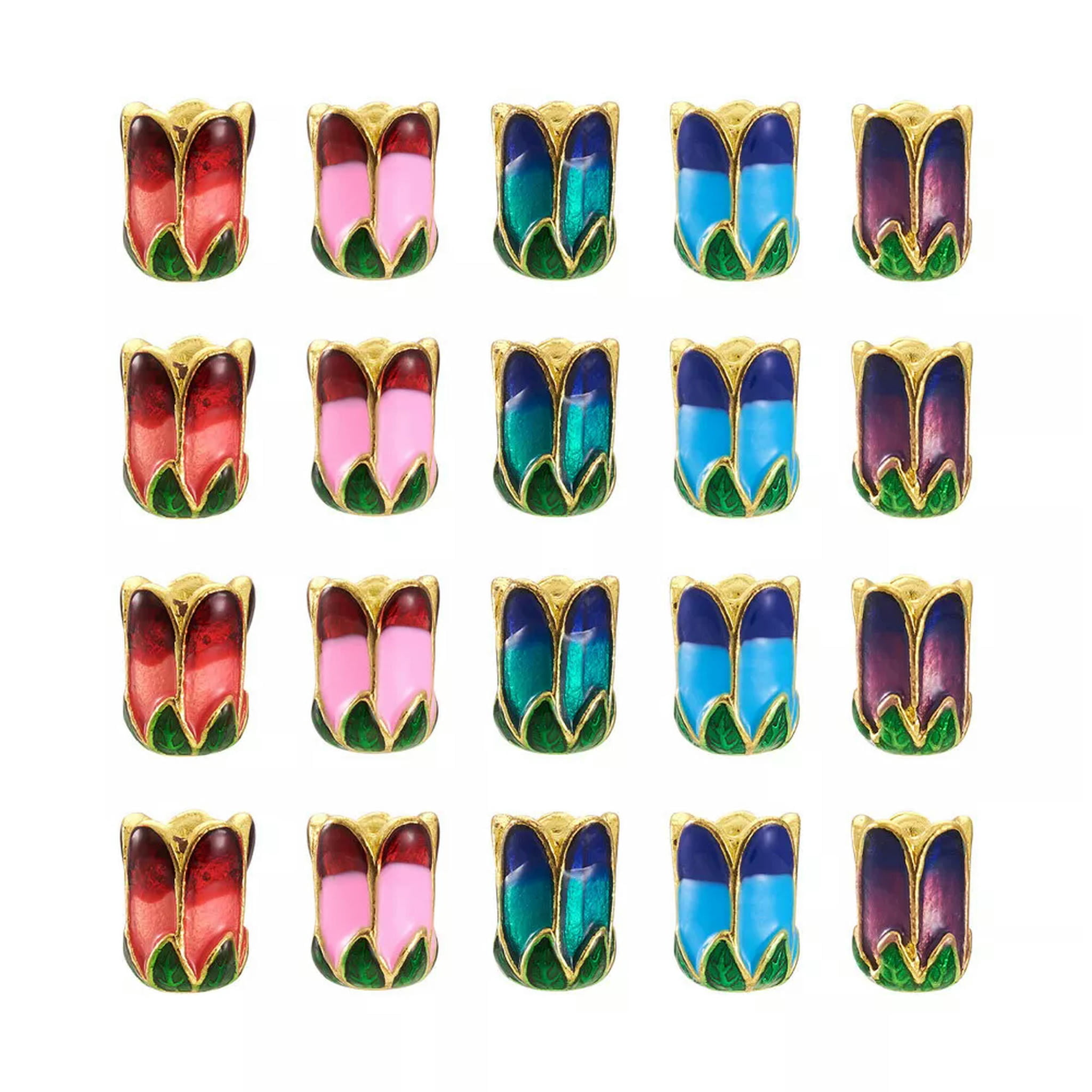 U8MO 20pc 5 Color 5-Petal Flower Alloy Enamel Bead Caps Loose Spacer Bead Cone 11x8mm