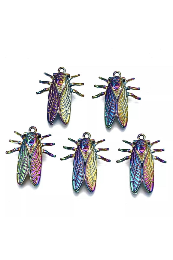 20pc Rainbow Alloy Cicada Pendant Multi-color Animal Metal Dangle Charms 28x23mm