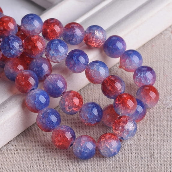 U8MO 20pcs 10mm Rainbow Colorful Crackled Crystal Glass Loose Beads For DIY Bracelet-14# Blue Red