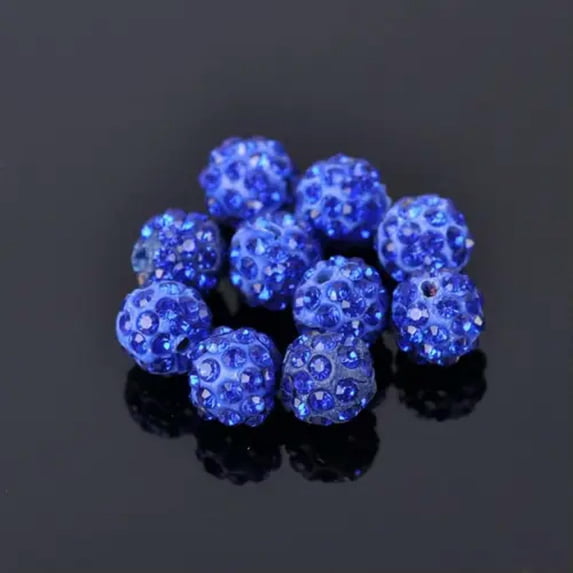 U8MO 20pcs 10mm Round Czech Crystal Rhinestone Clay Disco ball Loose Spacer Beads-Deep Blue