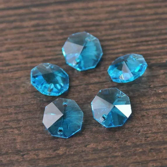 U8MO 20pcs 14mm Octagon Faceted Crystal Glass Prism Decoration Beads Chandelier Parts-Lake Blue