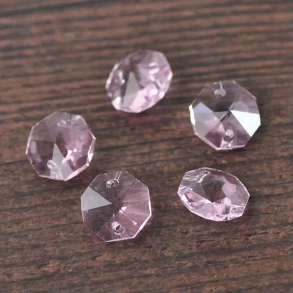 U8MO 20pcs 14mm Octagon Faceted Crystal Glass Prism Decoration Beads Chandelier Parts-Pink