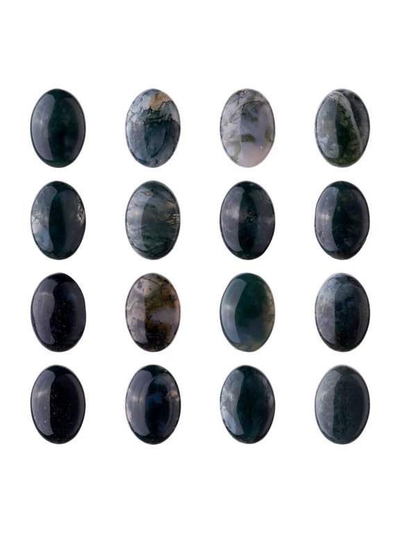 20pcs 14x10mm Flat Back Natural Moss Agate Oval Cabochons Stone Pendant Making