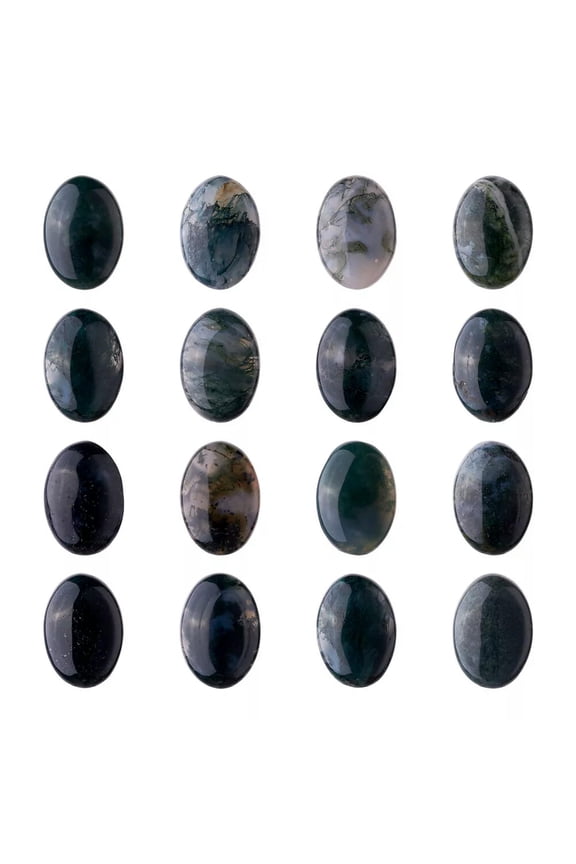 20pcs 14x10mm Flat Back Natural Moss Agate Oval Cabochons Stone Pendant Making