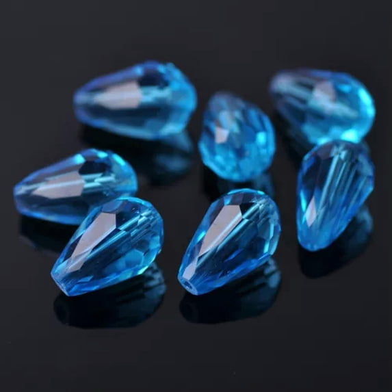 U8MO 20pcs 15x10mm Teardrop Faceted Crystal Glass Losse Beads Bulk Wholesale Lot-104# Lake Blue