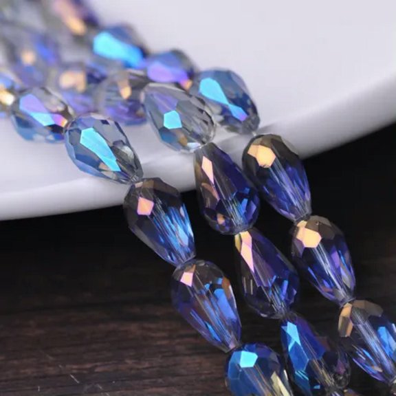 U8MO 20pcs 15x10mm Teardrop Faceted Crystal Glass Losse Beads Bulk Wholesale Lot-115# Blue Colorized