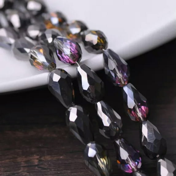 U8MO 20pcs 15x10mm Teardrop Faceted Crystal Glass Losse Beads Bulk Wholesale Lot-146# Gun Black Colorized