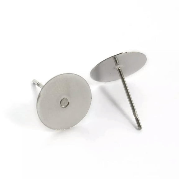U8MO 20pcs 304 Stainless Steel Flat Earring Posts Studs Earring Findings 10mm Tray