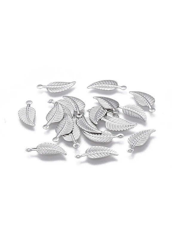 20pcs 304 Stainless Steel Leaf Charms Mini Metal Dangle Pendants Craft 14x6mm