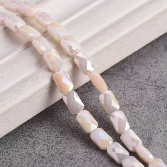 U8MO 20pcs 6x9mm Shiny Rectangle Faceted Crystal Opaque Glass Loose Beads DIY Jewelry-Beige