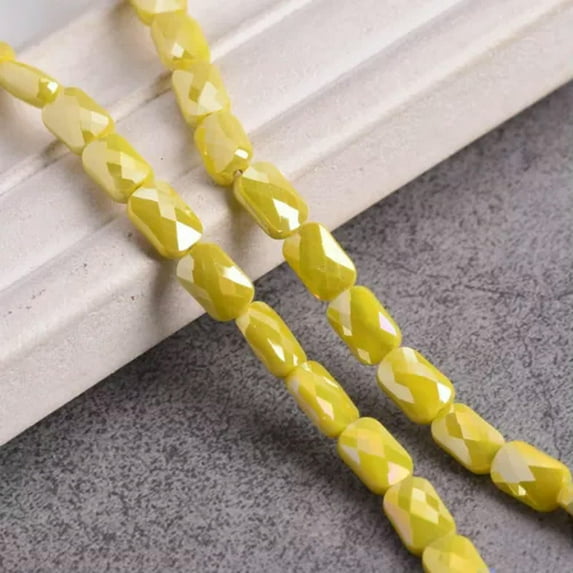 U8MO 20pcs 6x9mm Shiny Rectangle Faceted Crystal Opaque Glass Loose Beads DIY Jewelry-Yellow