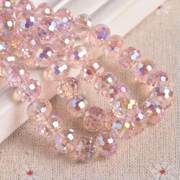 U8MO 20pcs 7x10mm Shiny Rondelle 96 Facets Faceted Crystal Glass Loose Beads-Pink AB