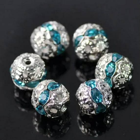 U8MO 20pcs 8mm Round Silver Plated Crystal Rhinestones Hollow Metal Loose Beads-10#