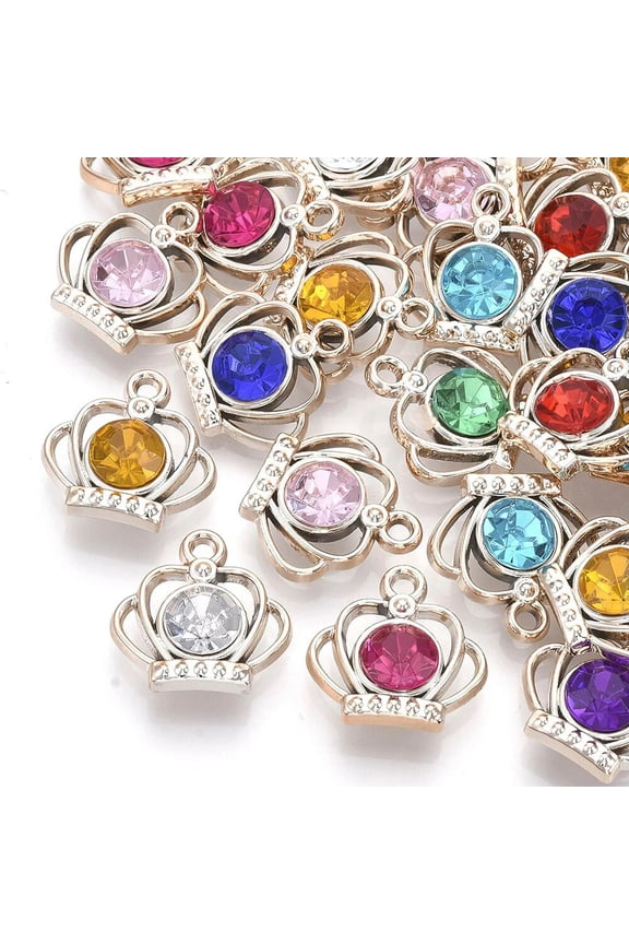 20pcs ABS Plastic Crown Faceted Pendants Acrylic Rhinestone Charms Craft 19x19mm