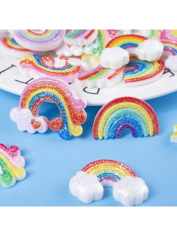 20pcs Assorted Glitter Kawaii Raibow Cloud Charms Resin Cabochons Flatback Beads