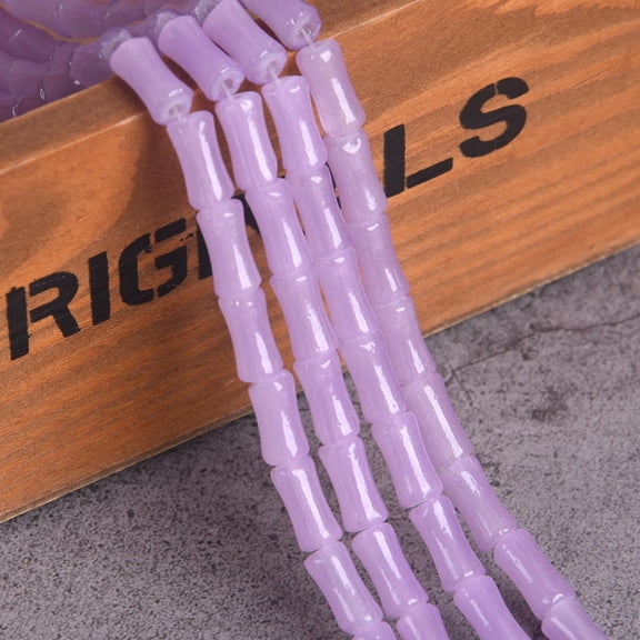 U8MO 20pcs Bamboo Tube Shape 12x6mm Imitated Jade Glass Loose Bead For Jewelry Making-Violet
