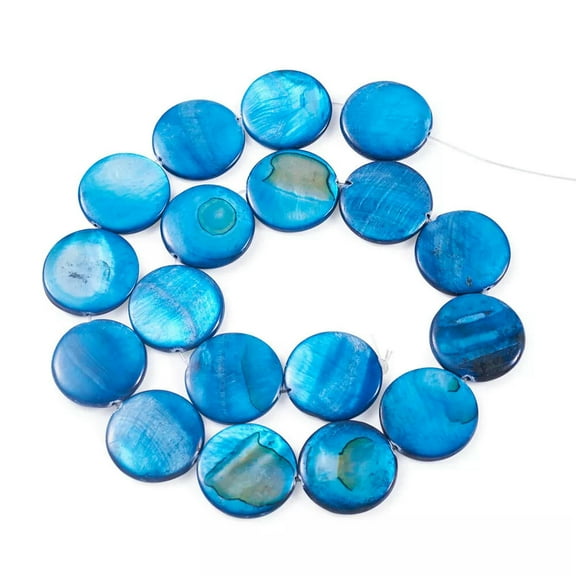 U8MO 20pcs Blue Natural Shell Coin Beads Flat Round Mini Loose Spacer Crafting 20mm