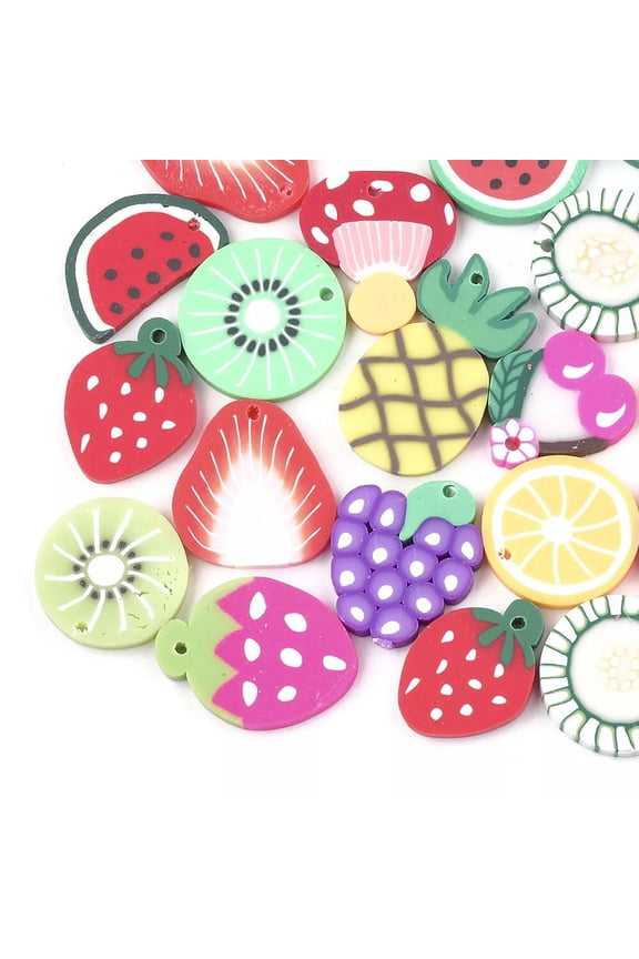 20pcs Colorful Handmade Polymer Clay Pendants Mini Fruit Charms Craft 18~29mm